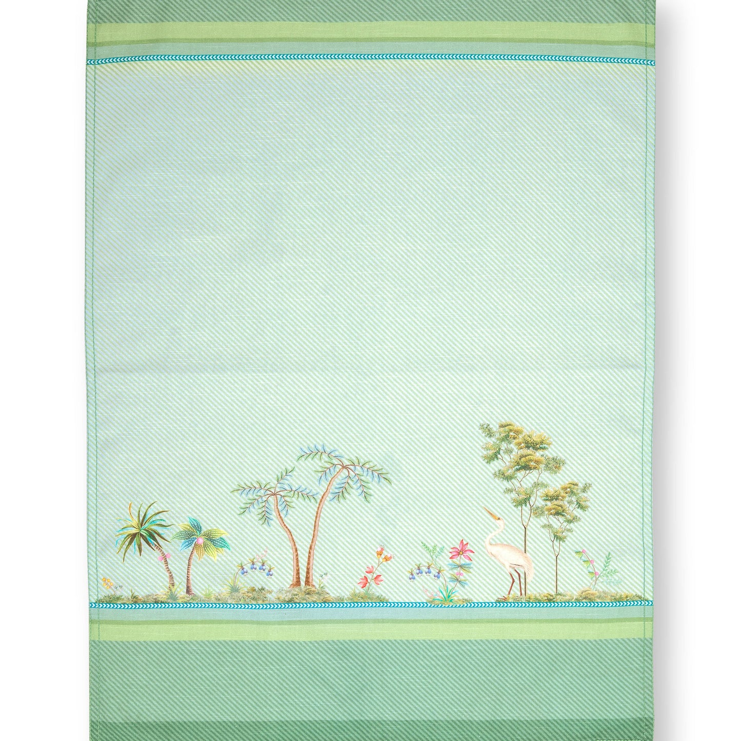 Pip Studio Jolie theedoek. Kleine witte reiger. 50x 70cm. Groen