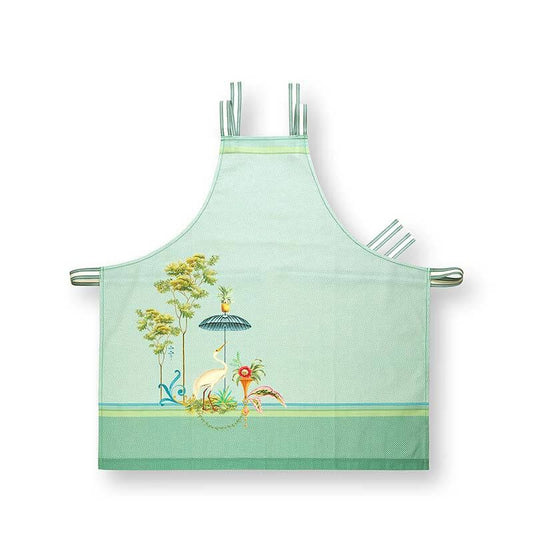 Groen katoenen schort voor in de keuken. Pip Studio Jolie Big Heron. 100 katoen. Afmetingen: 85x88cm. wasbaar tot 40 graden